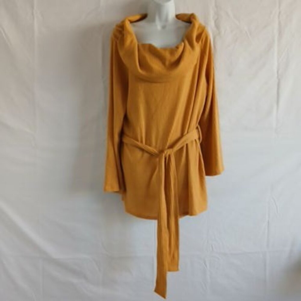 Ashley Stewart sweater yellow cowl neck ribbed sz 18 office wear travel casual